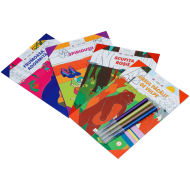 Set 4 carti de colorat cu povesti si 4 carioci pentru copii